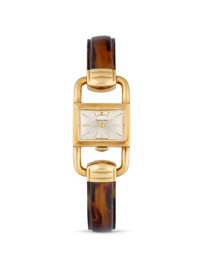 Orologio bracciale Etrier, anni '50, cassa in oro 18k e bracciale in tartaruga