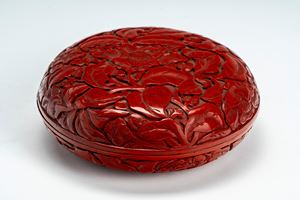 Cinnabar red lacquer circular box, China, early 20th century