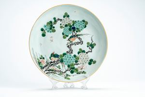 Famille verte porcelain dish decorated with flowering shrub and birds, China, 18th century