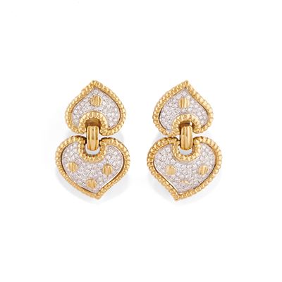 Orecchini a cuore in oro bicolore 18k con diamanti