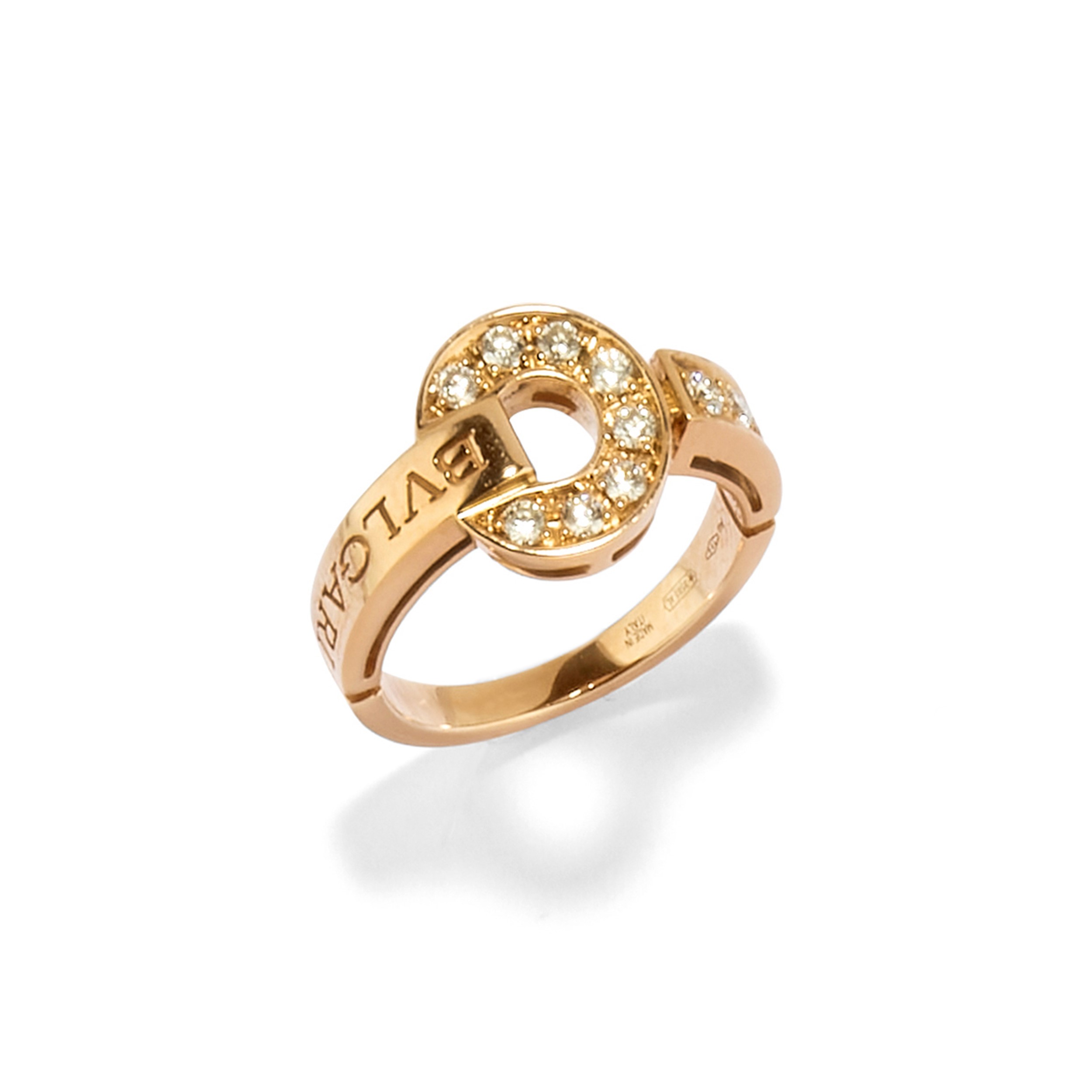 Bulgari - Anello in oro rosa 18k con diamanti a pavè