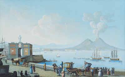 Napoli, il Molo grande con il fortino di S. Gennaro, gouache su cartoncino