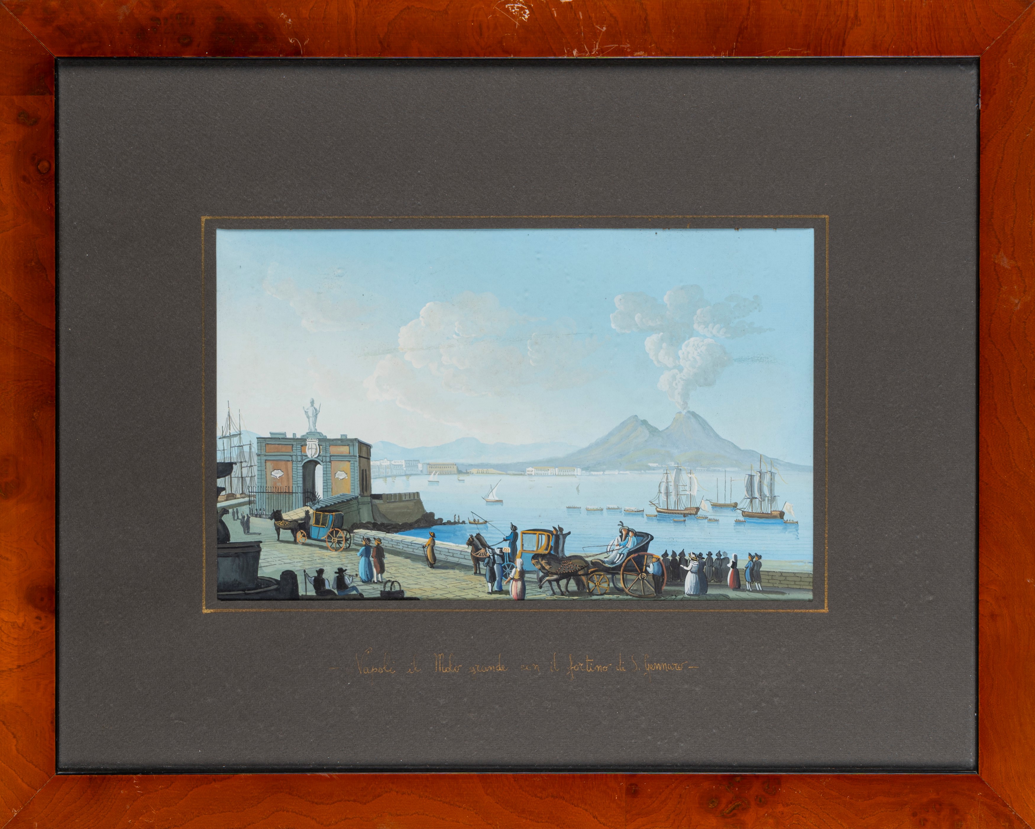 Scuola Napoletana del XX Secolo - Napoli, il Molo grande con il fortino di S. Gennaro, gouache su...