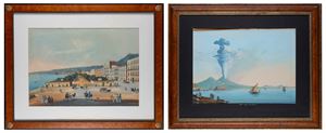 Coppia di gouaches con vedute napoletane