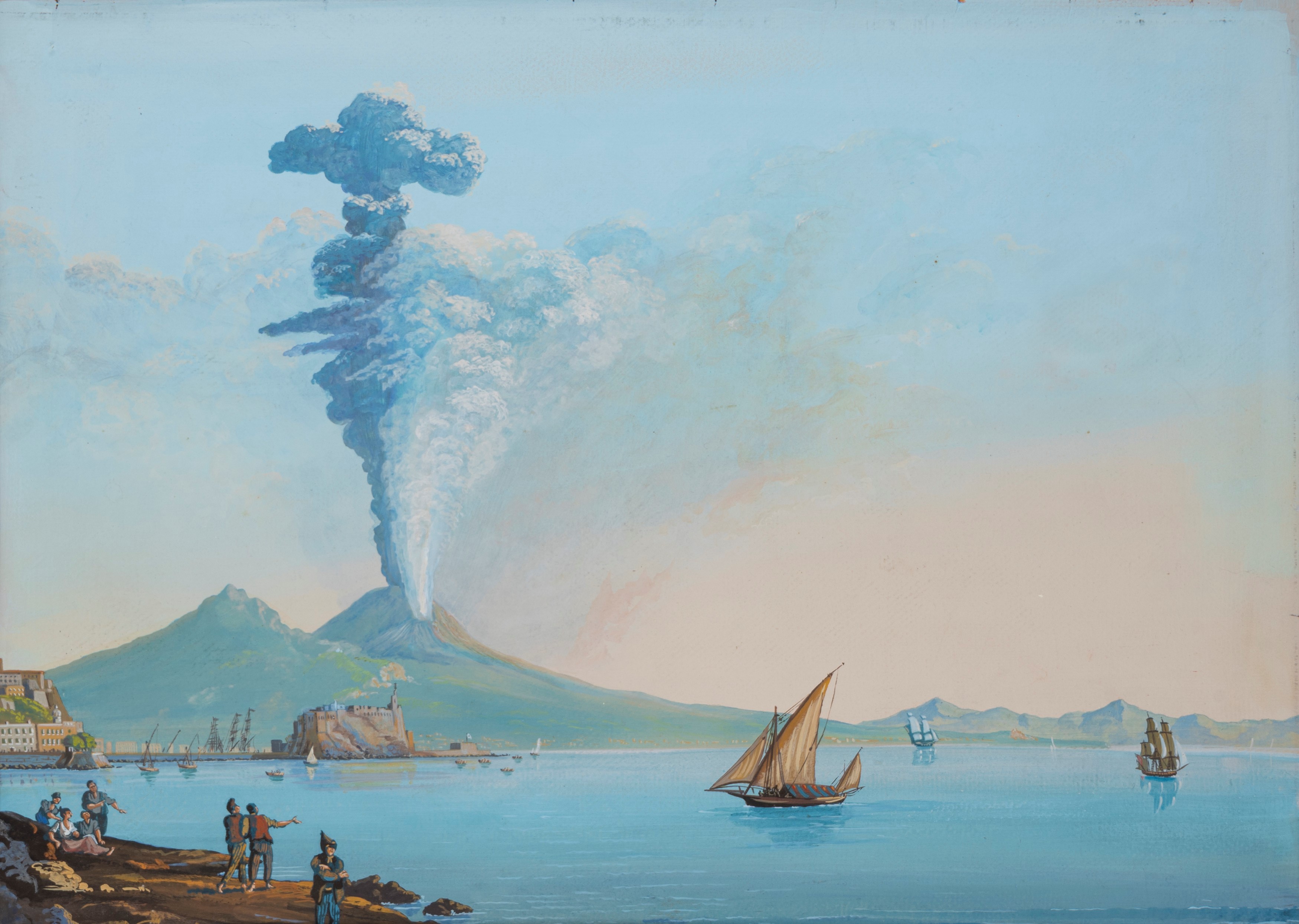 Coppia di gouaches con vedute napoletane