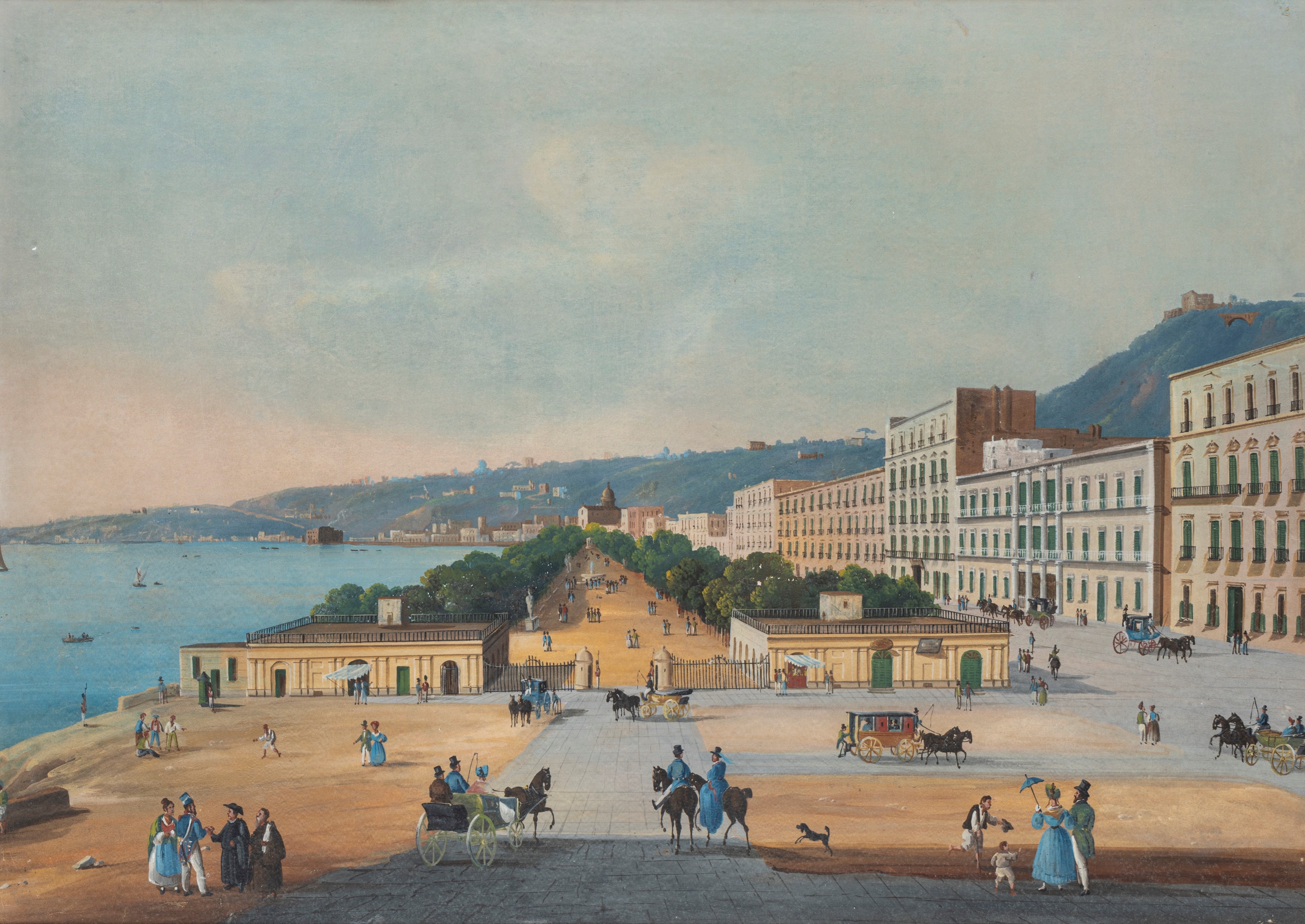 Coppia di gouaches con vedute napoletane