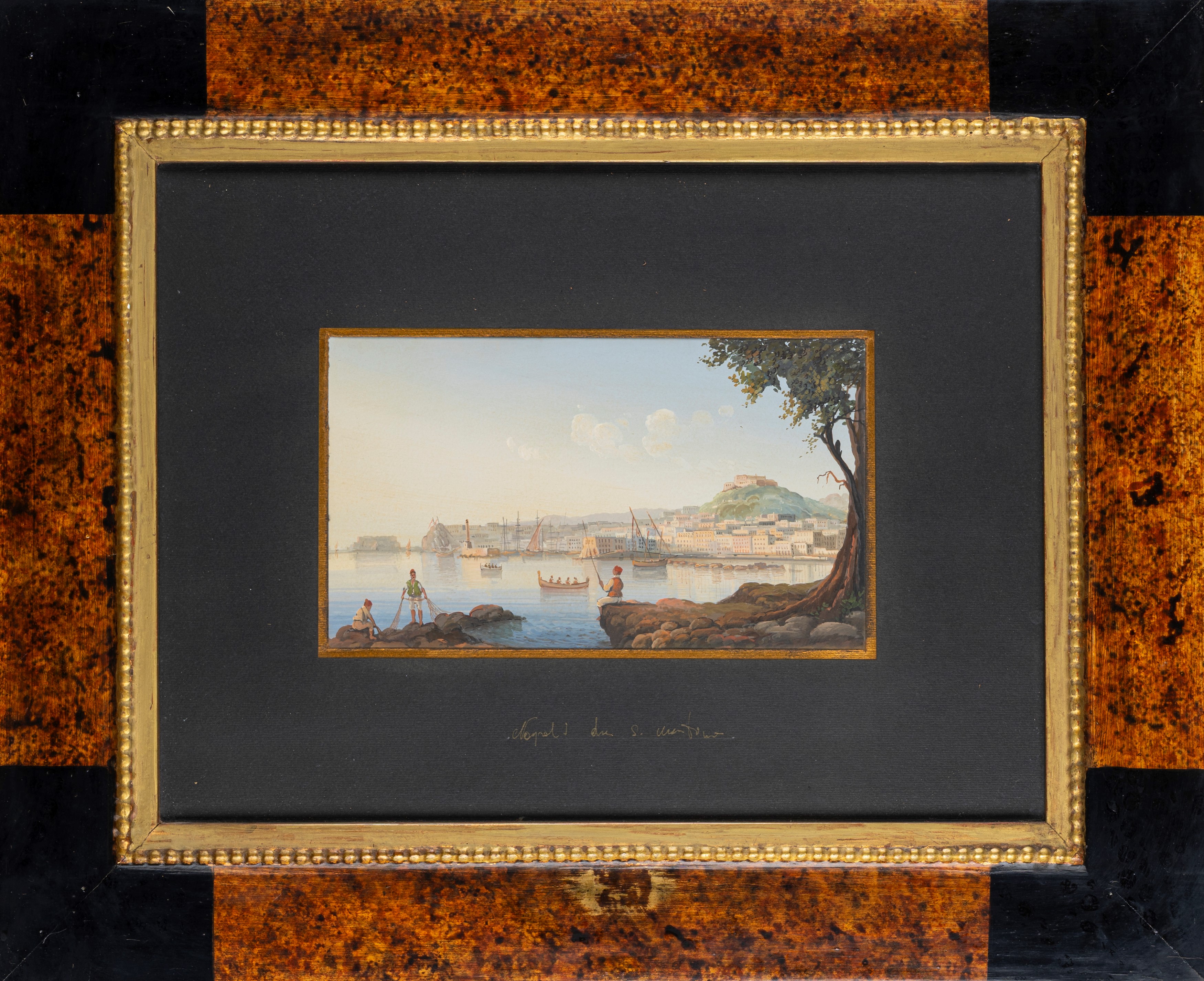 Scuola Napoletana del XX Secolo - Coppia di gouaches con veduta di Napoli e di Capri