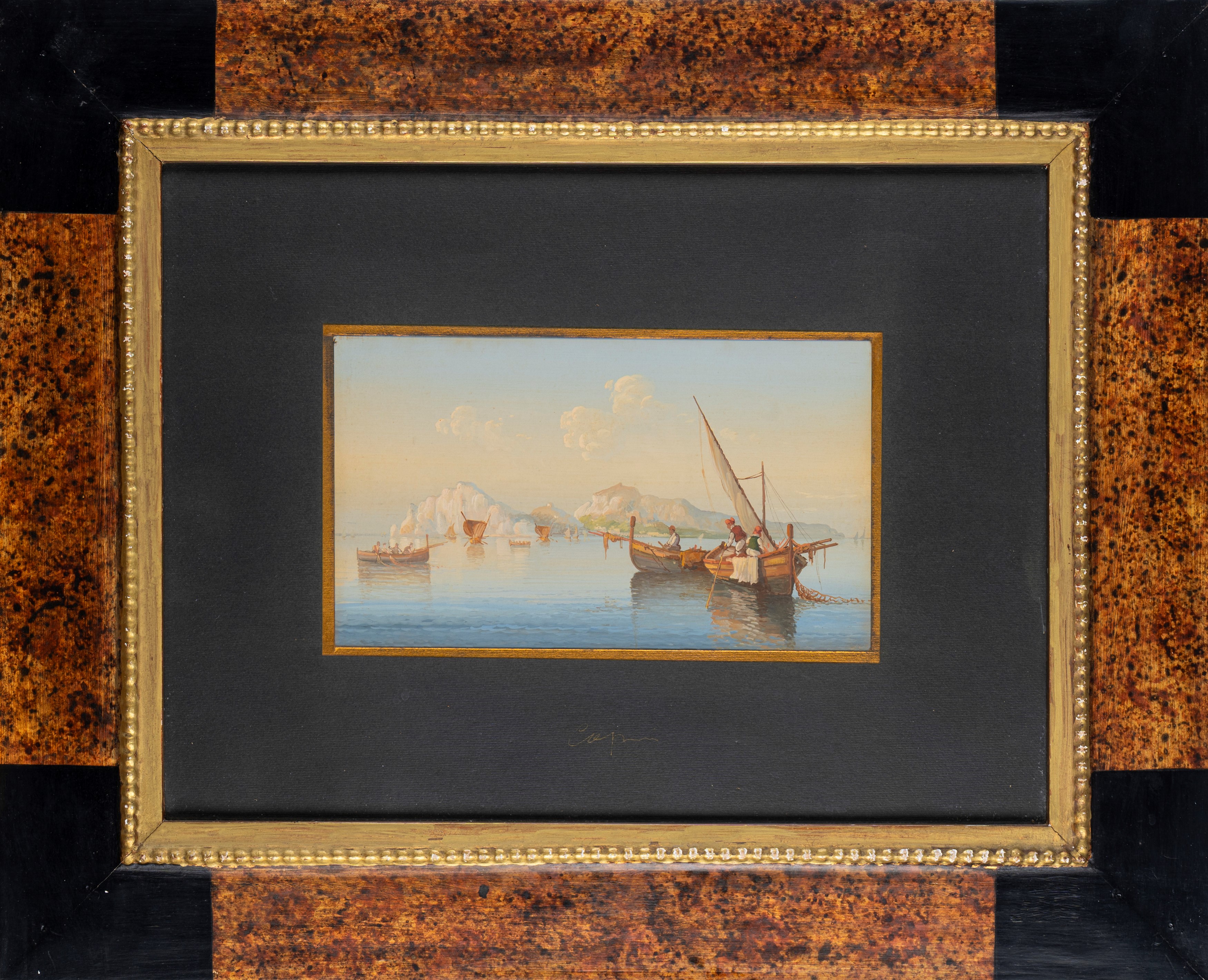Scuola Napoletana del XX Secolo - Coppia di gouaches con veduta di Napoli e di Capri