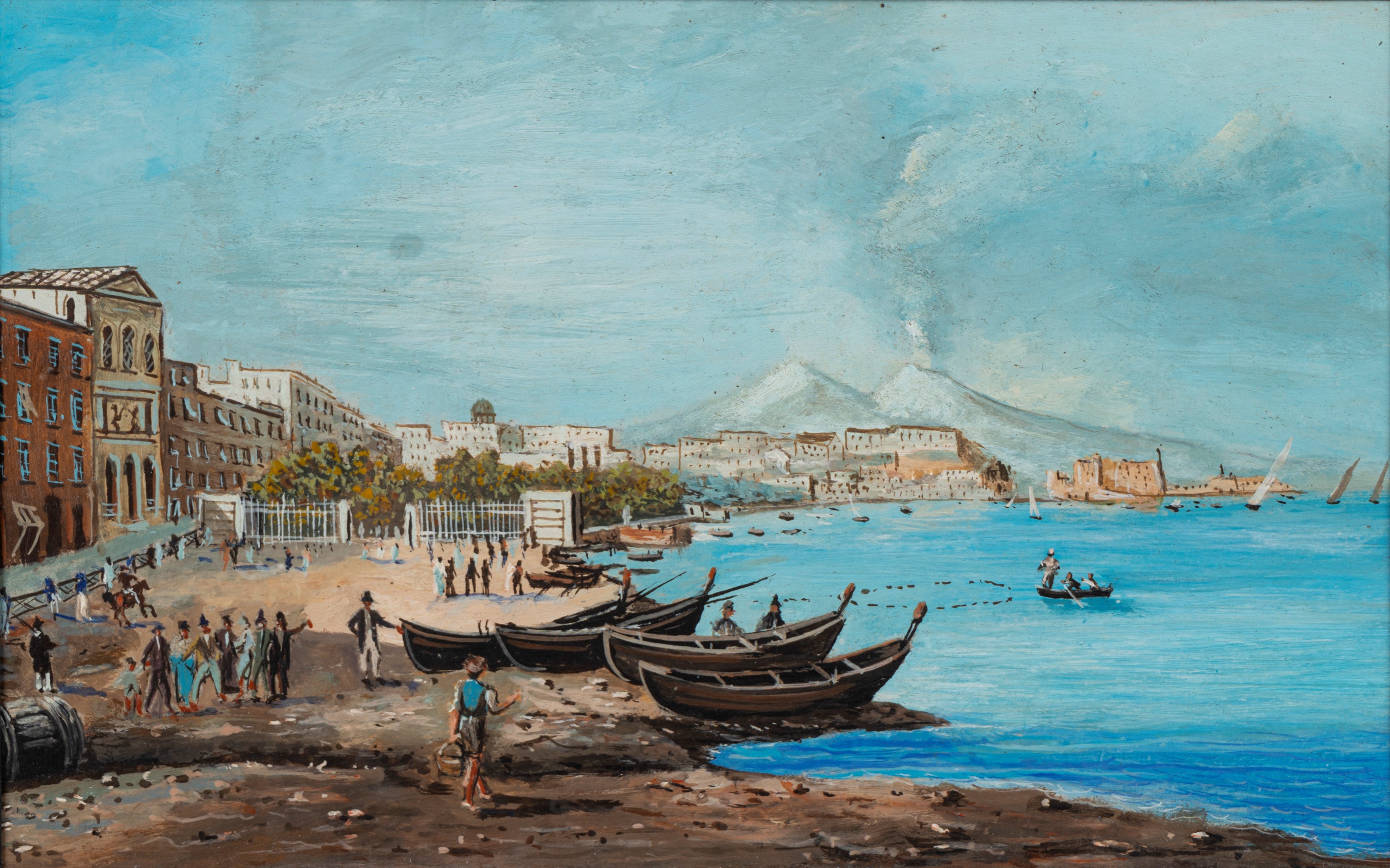 Scuola Napoletana del XX Secolo - Coppia di vedute napoletane, tempera su cartone