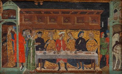 Sassetta, Scena di banchetto - tempera su tavola