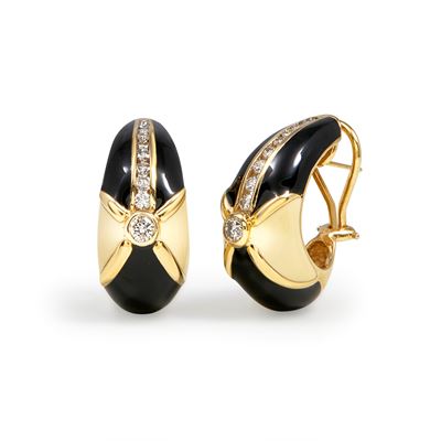 Orecchini in oro giallo 14k con smalti e diamanti