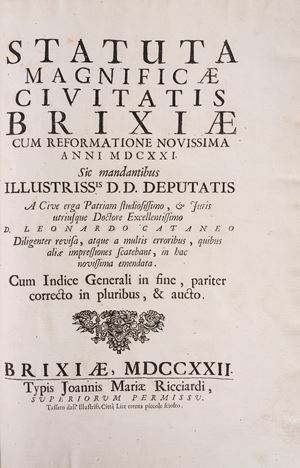 Statuta magnificae civitatis Brixiae cum reformatione novissima anni MDCXXI