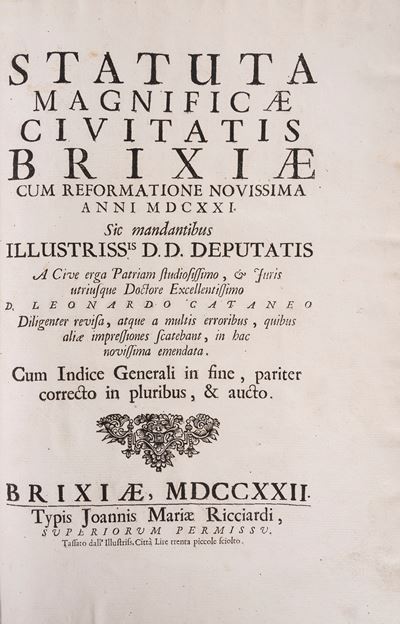 Rizzardi, Statuta magnificae civitatis Brixiae cum reformatione novissima anni MDCXXI