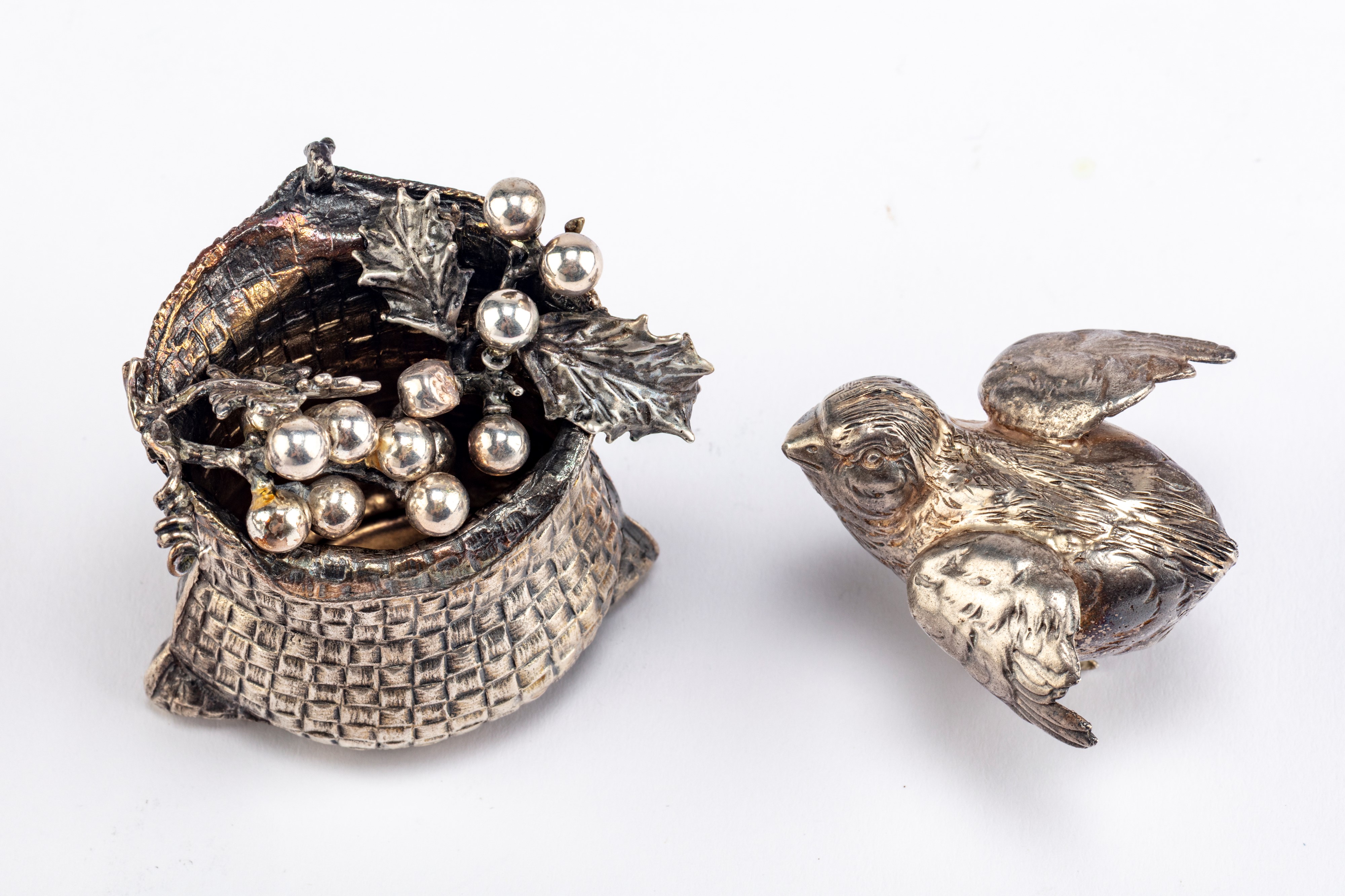 Buccellati - Cestino e uccellino, Argento 925, secolo XX, Italia