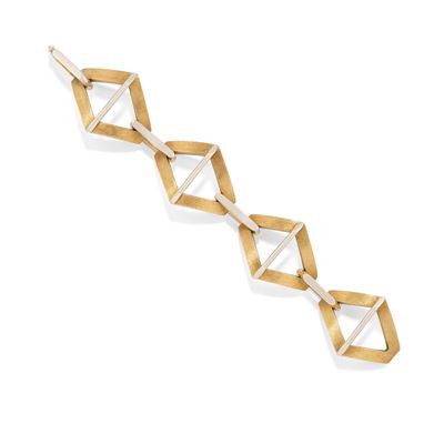Bracciale in oro bicolore 18k con maglie geometriche satinate
