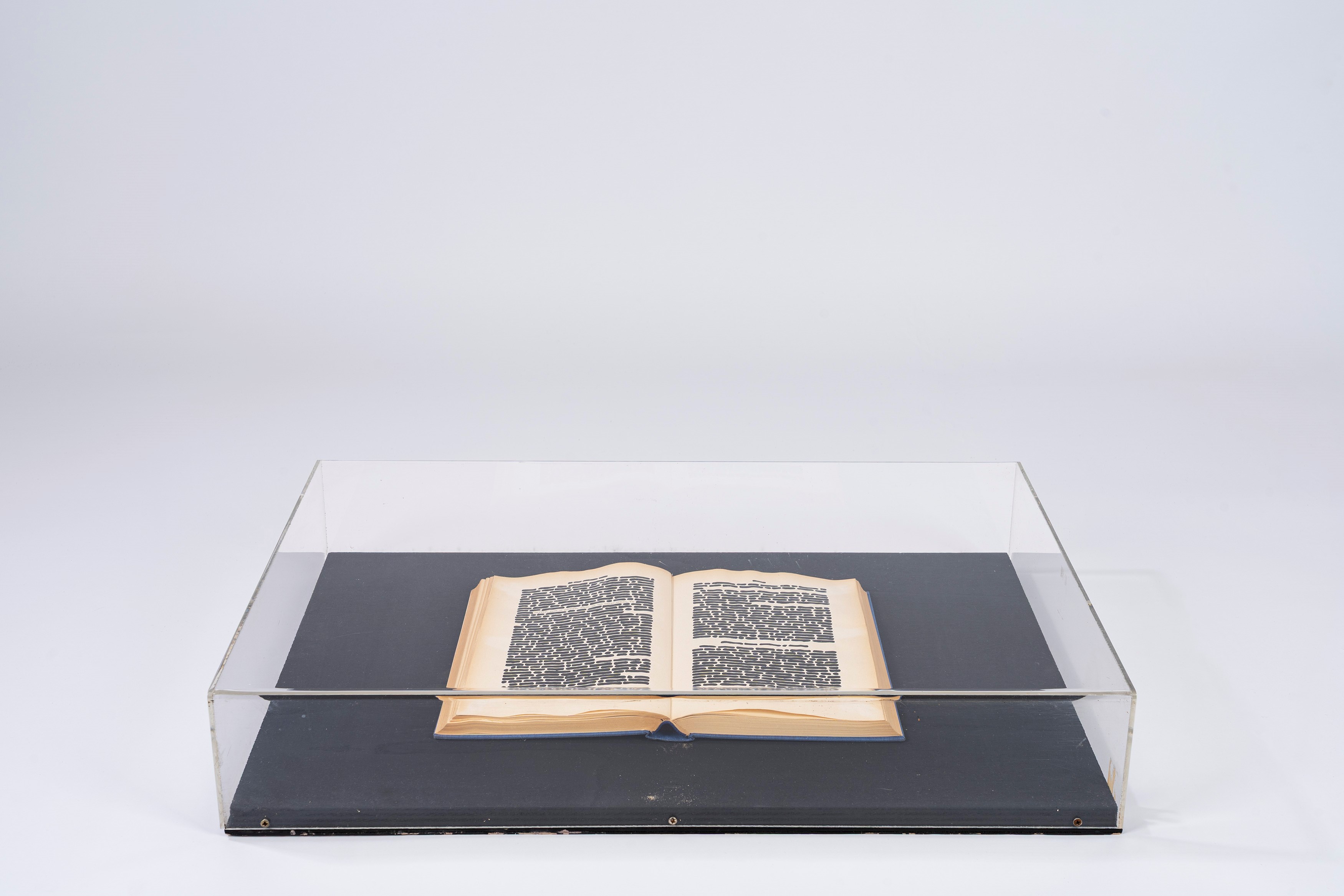 Emilio Isgrò - Libro cancellato, 1968, china su montatura in legno con copertura in plexiglass