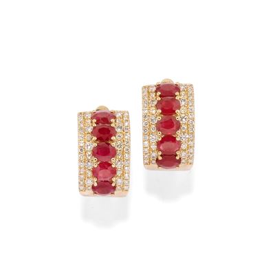 Orecchini in oro giallo 18k con rubini e diamanti