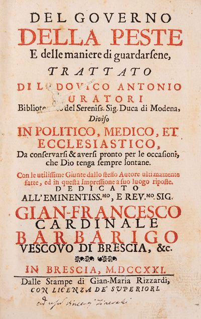 Del governo della peste e delle maniere di guardarsene, Brescia, Giammaria Rizzardi, 1722