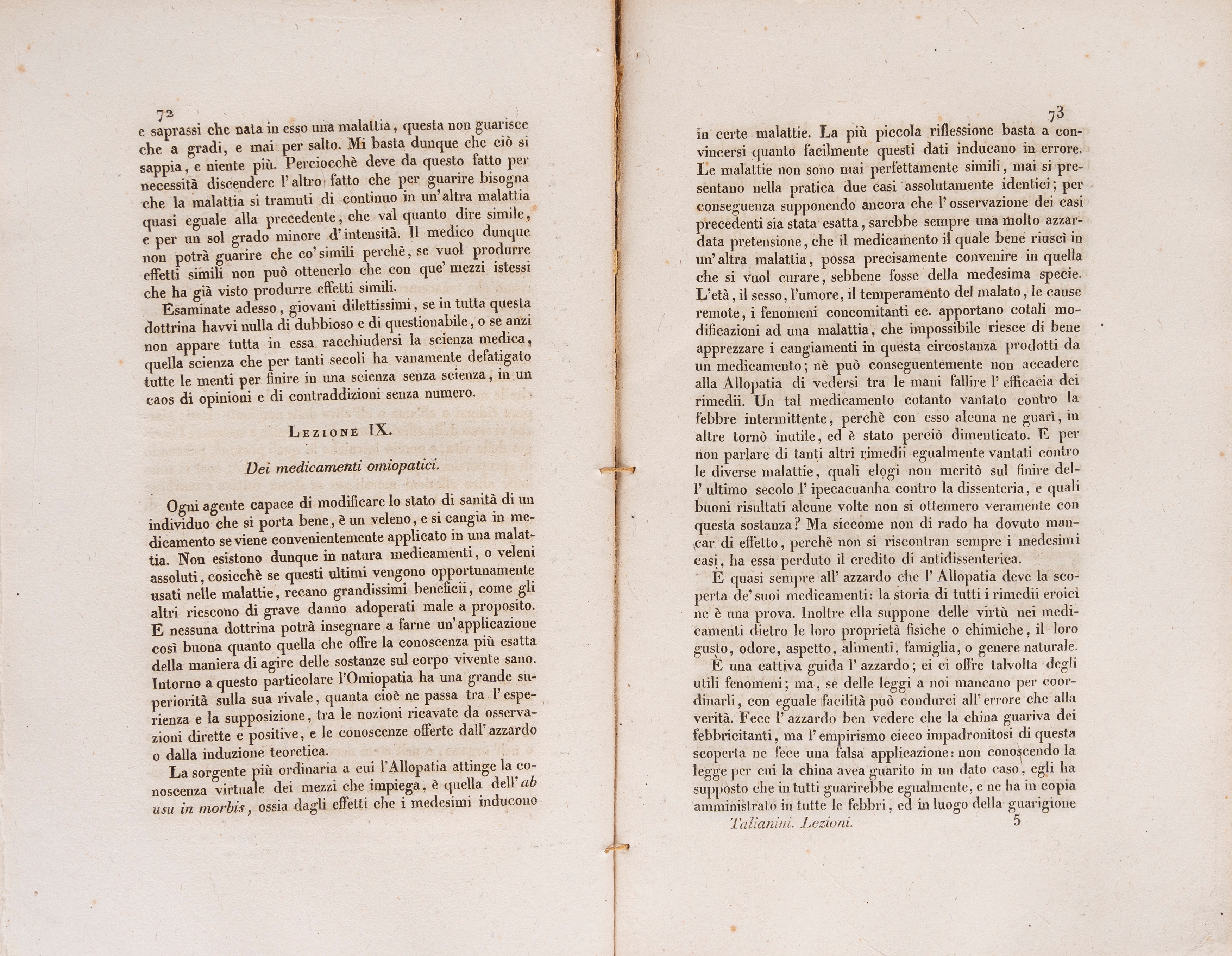 Francesco Talianini - Corso di lezioni sulla dottrina omeopatica - Edizione Annesio Nobili, 1841