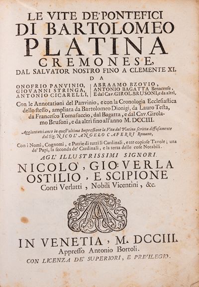 Le Vite de' Pontefici, Venezia, 1703