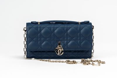 Mini Borsa My Dior in pelle cannage blu