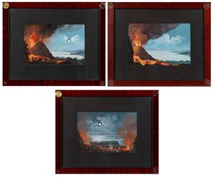 Tre notturni con Vesuvio in eruzione