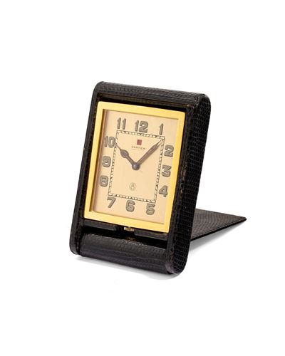 Orologio da tavolo e da viaggio, anni '40, movimento a carica manuale Jaeger-LeCoultre