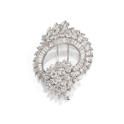 Spilla in oro bianco 18k con diamanti, circa 10,00 ct