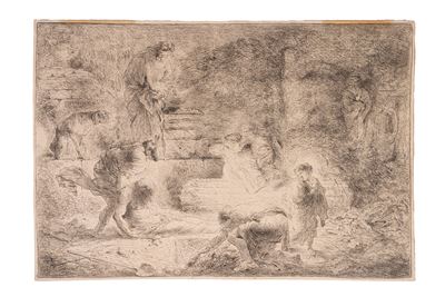 Castiglione, Tobia fa seppellire un cadavere - Acquaforte, 1641