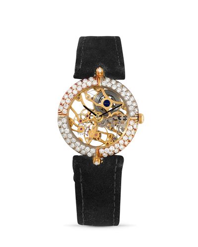 Squelette G1990, Orologio da polso in oro rosa e bianco con diamanti