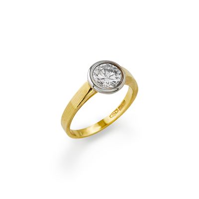 Anello con pietra incolore, oro bicolore 18k