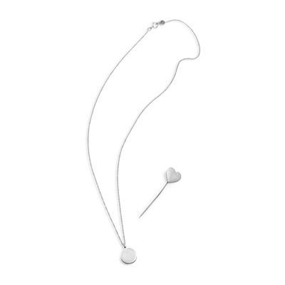 Collana e spilla in platino 950 con motivo a cuore