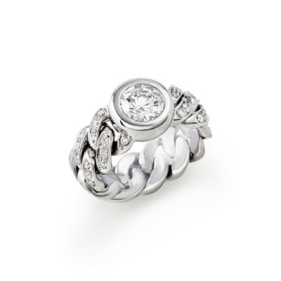 Anello in oro bianco 18k con pietra incolore e diamanti