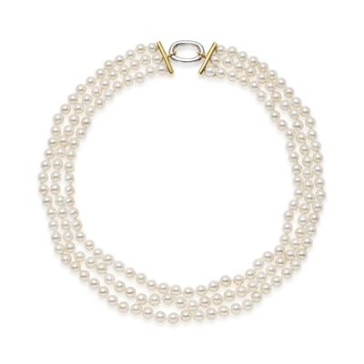 Collana di perle coltivate, tre fili, chiusura Pomellato in oro bicolore 18k