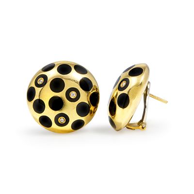 Orecchini, in oro giallo 18k con smalto e diamanti