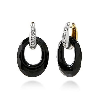 Orecchini in oro bicolore 18k con diamanti e onice sfaccettata