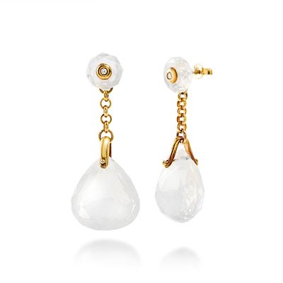 Orecchini in oro giallo 18k con pietra di luna e diamanti