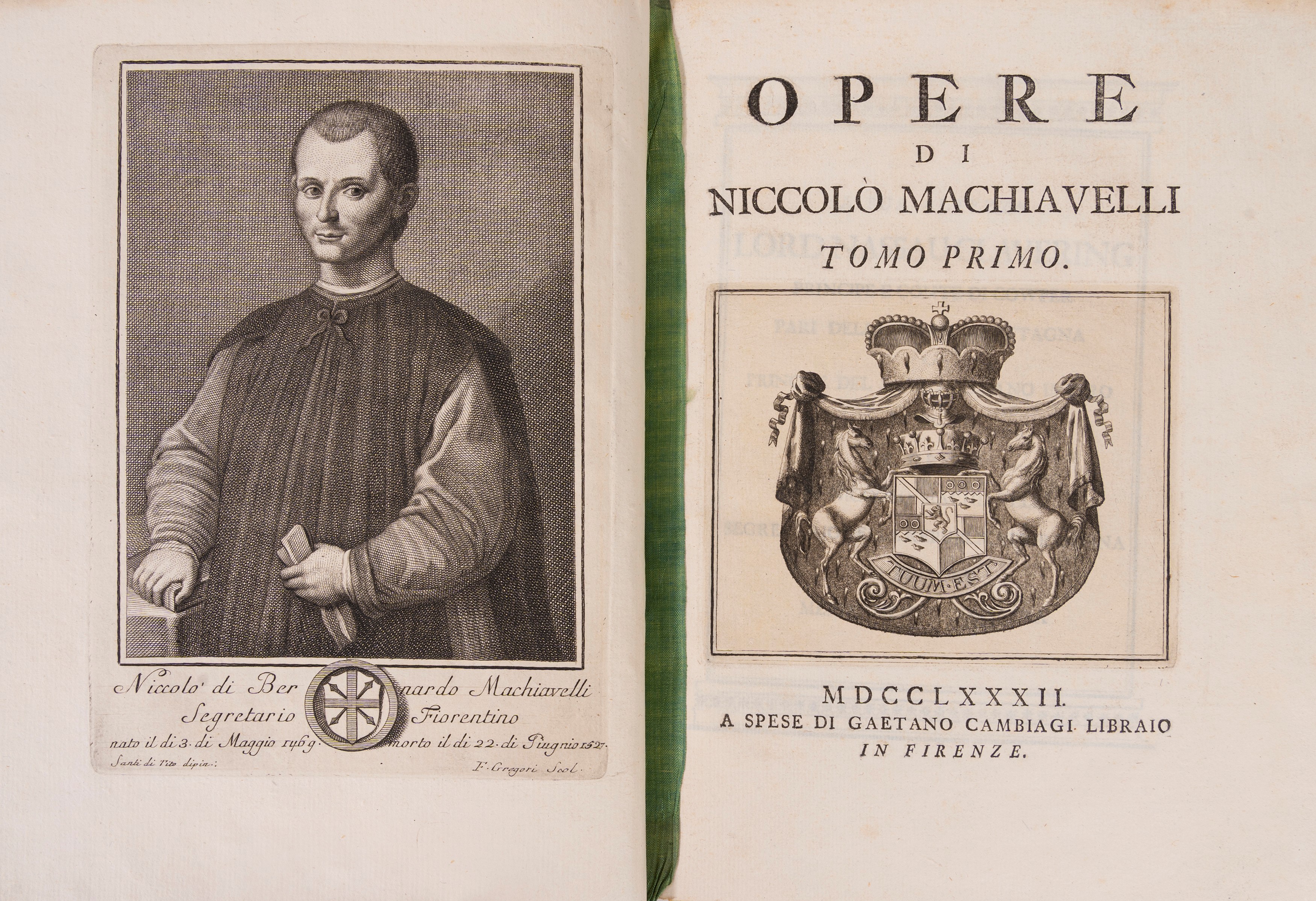 Niccolò Machiavelli - Opere, edizione di Gaetano Cambiagi, Firenze 1782-1783