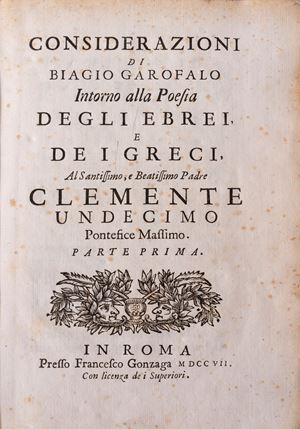 Considerations by Biagio Garofalo on the poetry of the Jews and the Greeks, ... Part one.