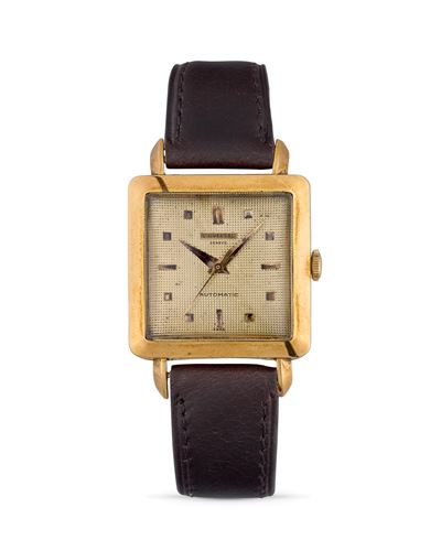 Orologio quadrato in oro 18k con movimento automatico, anni '50