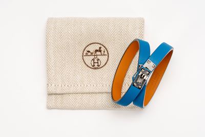 Bracciale in pelle blu con dettagli in palladio