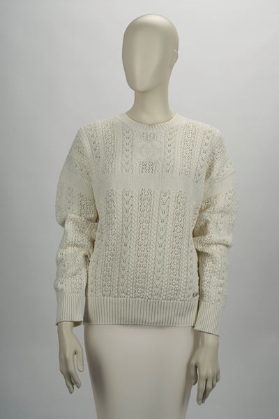 Maglia a manica lunga in cotone lavorato a traforo, taglia 42