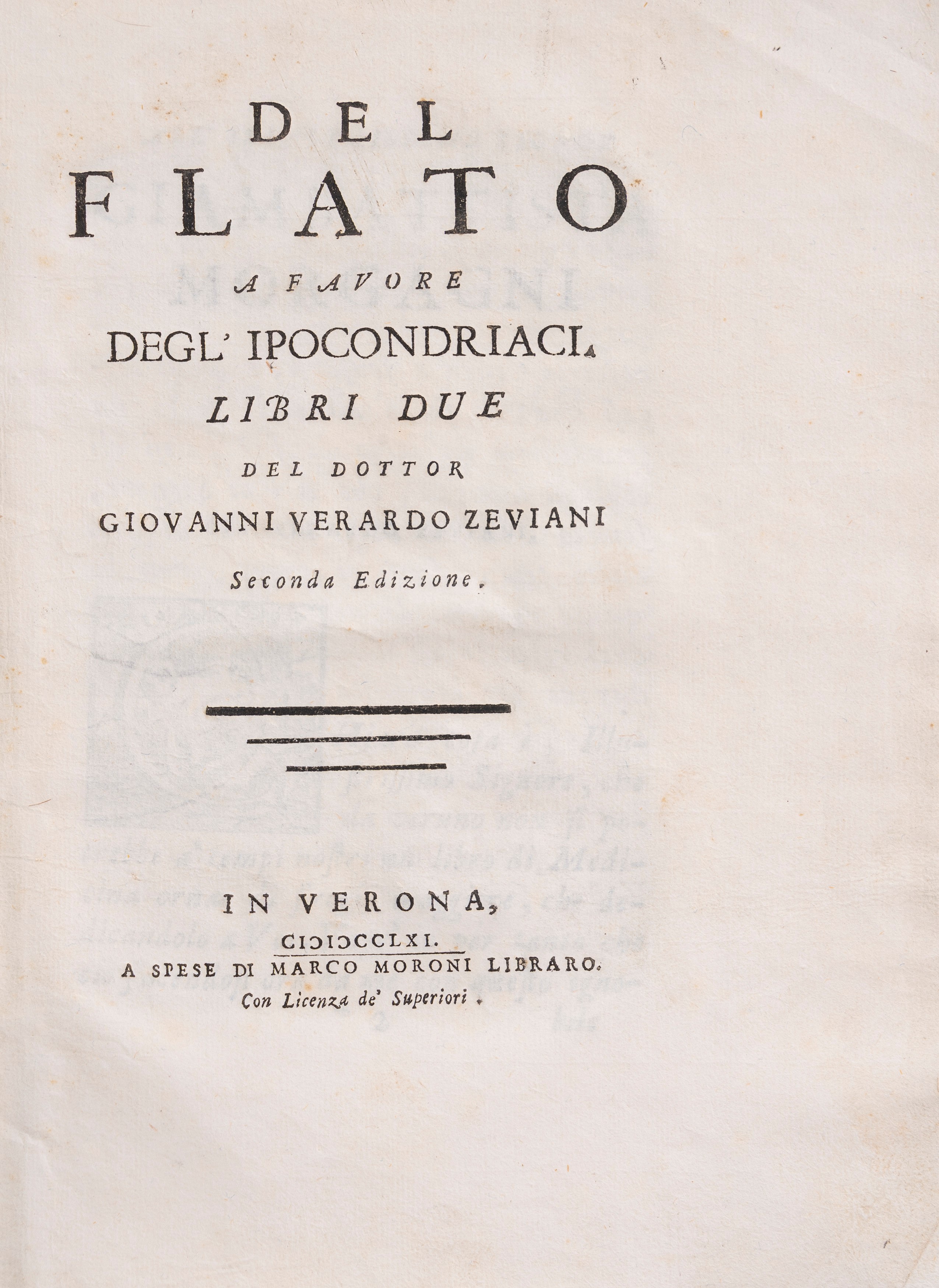 Giovanni Verardo Zeviani - Del flato a favore degl'ipocondriaci, seconda edizione (1761)