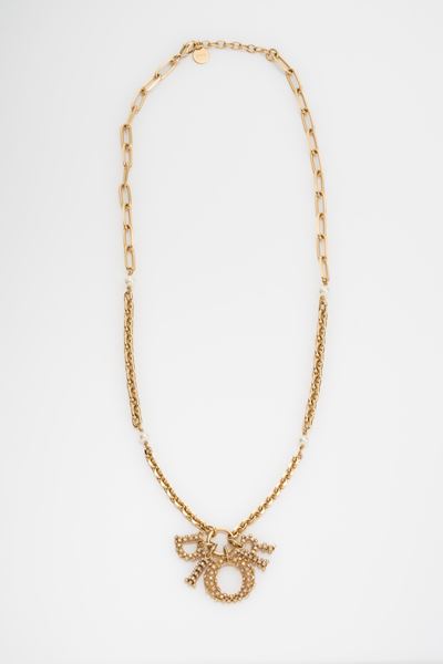 Collana in metallo con strass e perle fancy