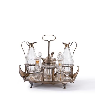 Cruet in argento con accessori in cristallo, Londra 1792-93