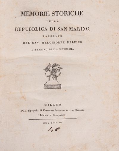 Memorie storiche della Repubblica di San Marino, 1804, in-4°