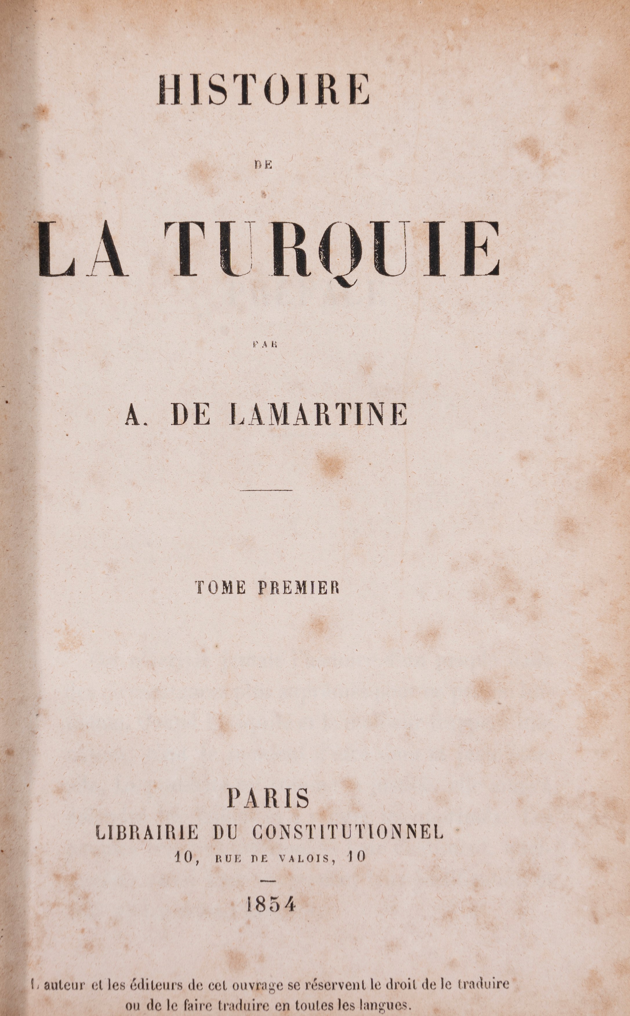 Alphonse De Lamartine - Histoire de la Turquie, 1854, in-8°