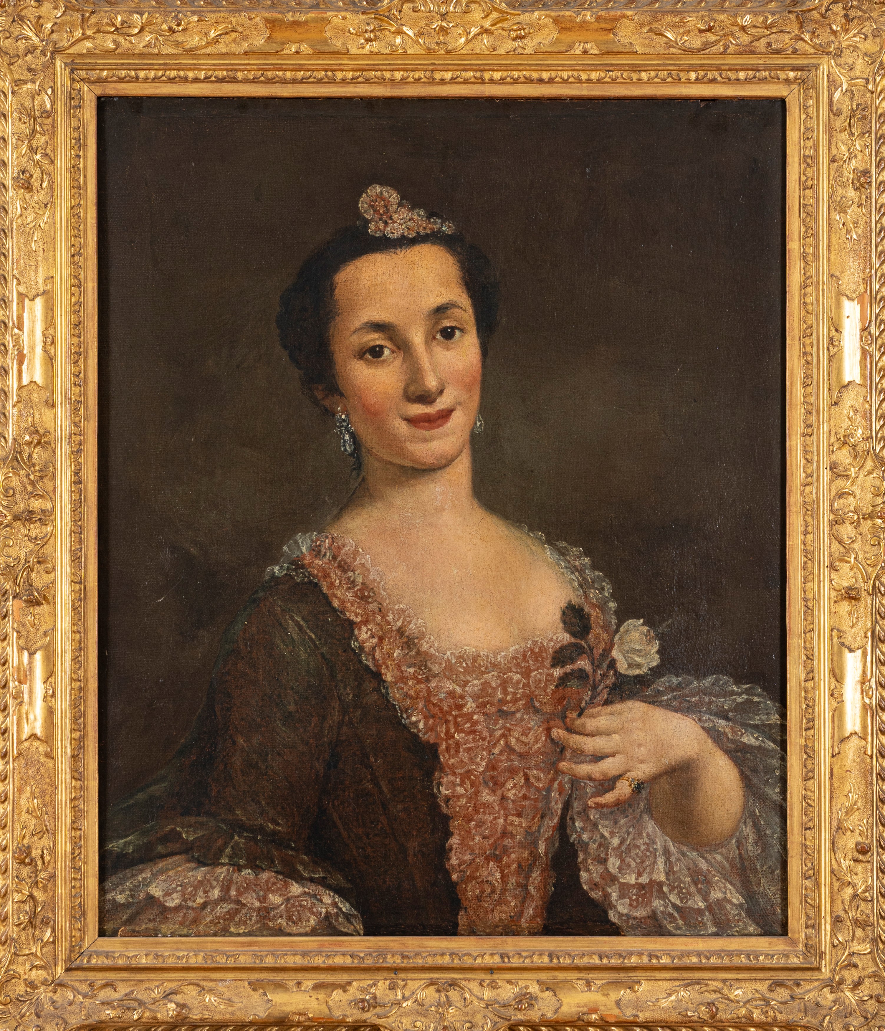 Pietro Longhi - Ritratto di gentildonna con rosa in mano, olio su tela