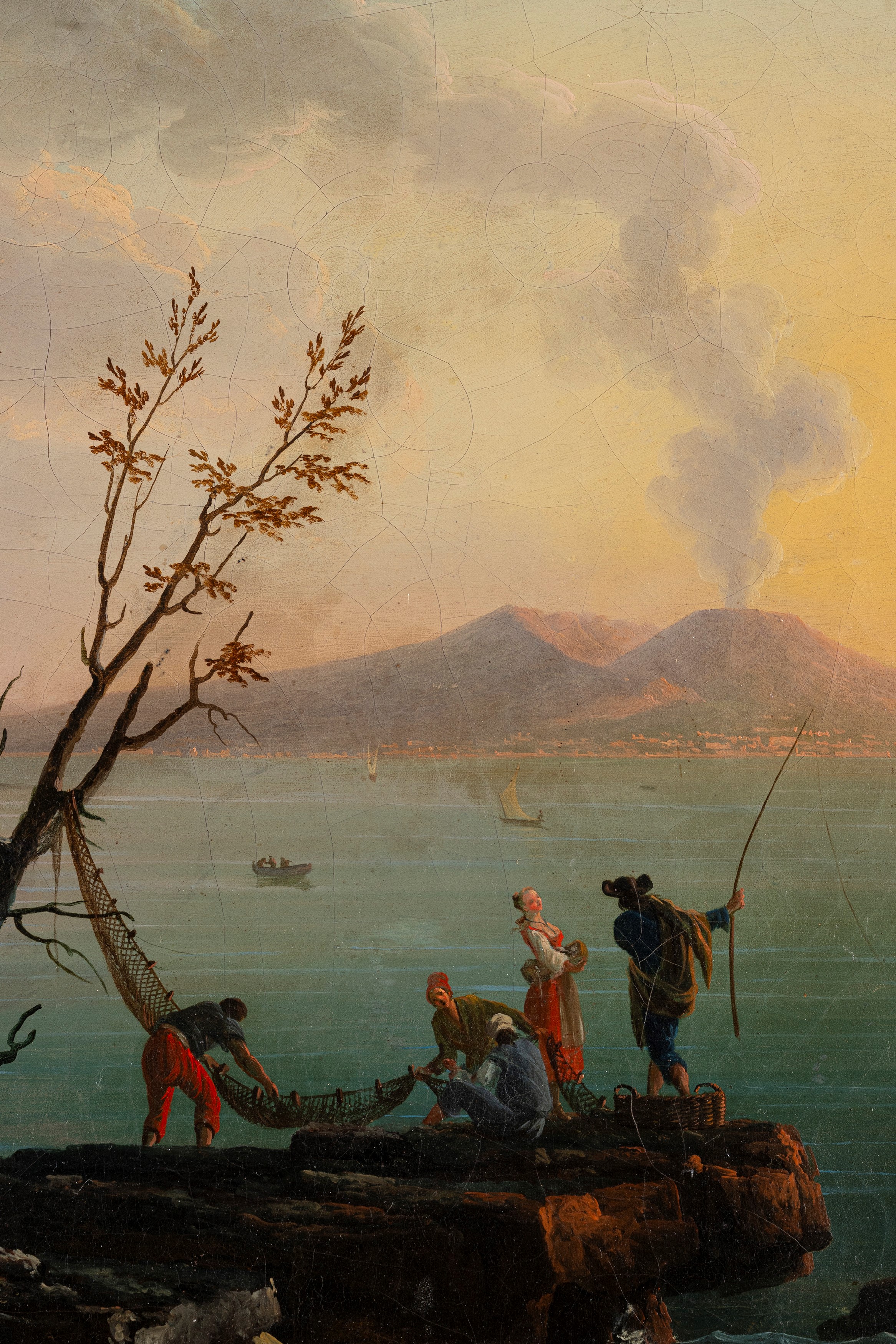 Francesco Fidanza (roma 1747 – Milano 1819) - Veduta del Golfo di Napoli con pescatori, olio su t...