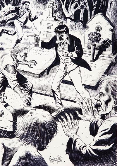 Illustrazione originale di Dylan Dog, matita e china su cartoncino